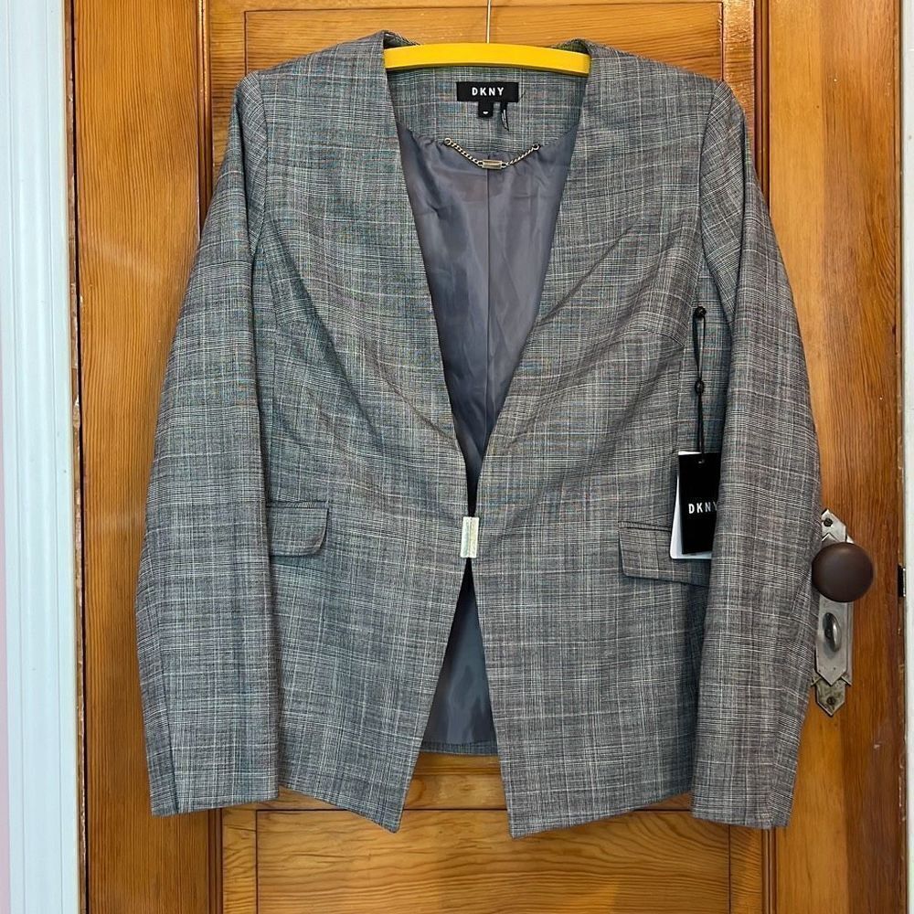 DKNY Dark Arts Grey Plaid Blazer Women’s Petite 10P